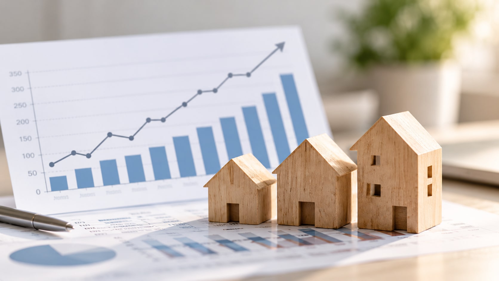 Price chart with small wooden house: house prices in the south-west of Berlin